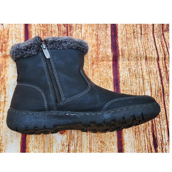 Khombu Addison Black Faux Leather Winter‎ Snow Boots Faux Fur Trimmed Women's 8M - Picture 4 of 11
